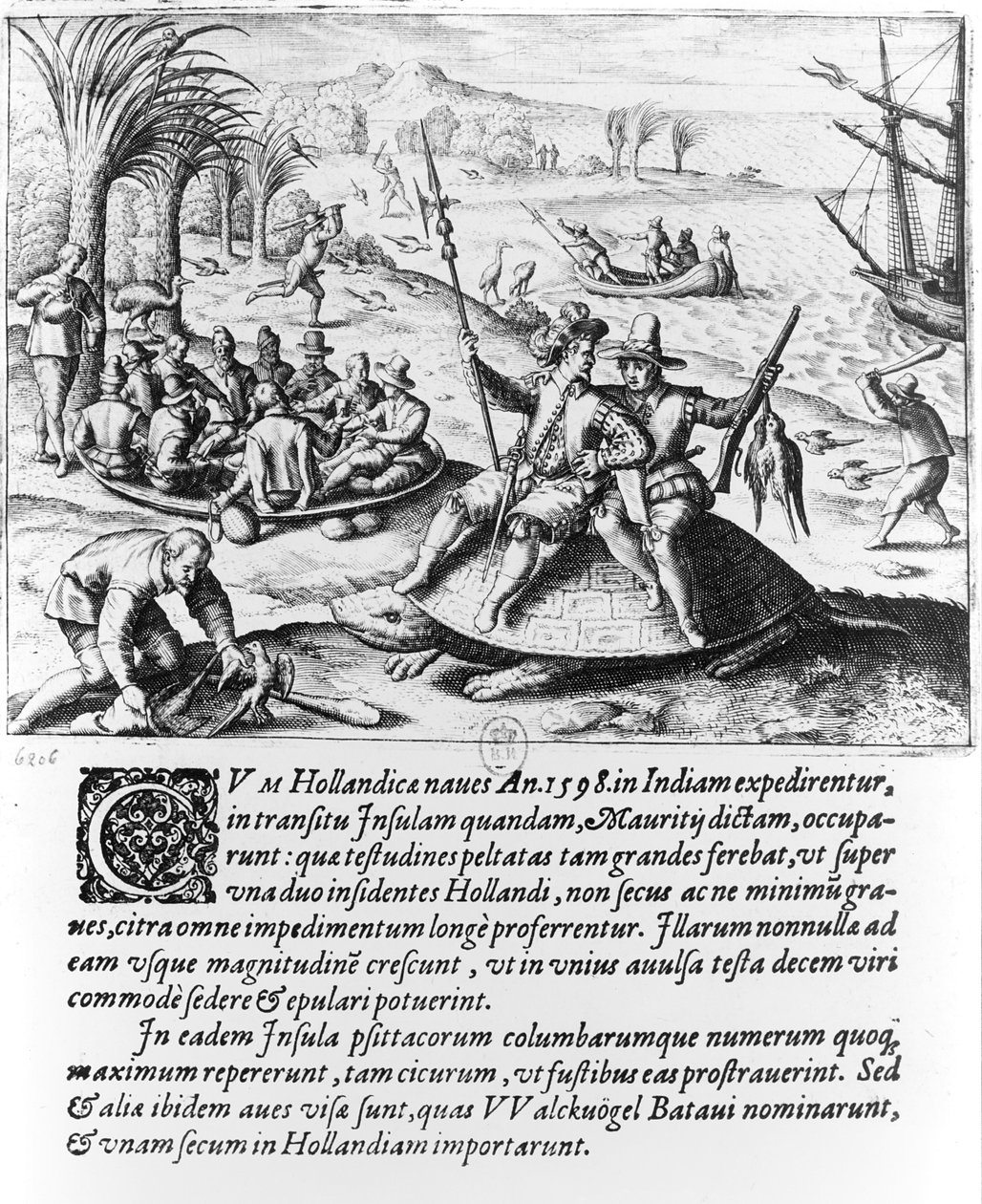 Nederlenderne på Mauritius i 1598, gravert av de Bry av Dutch School