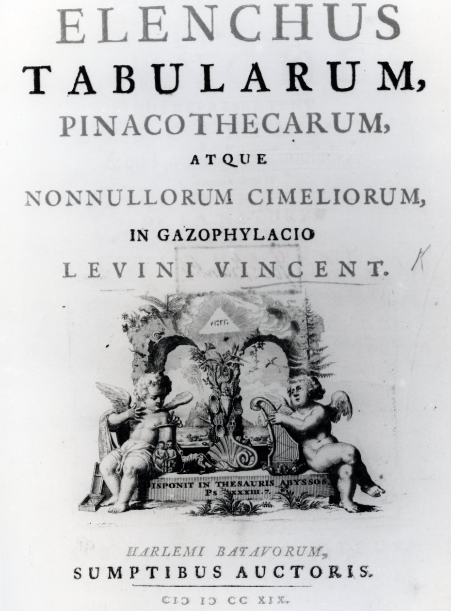 Tittelside for liste over tabeller av Levine Vincent, utgitt 1719 av Dutch School