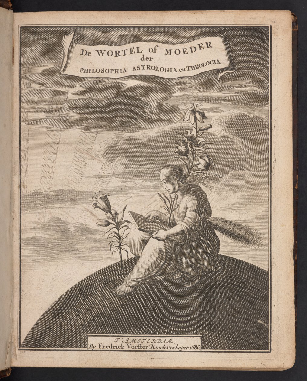 Tittelsiden til #39;Aurora#39; (Dawn in the Rising) skrevet av Jacob Böhme av Dutch School
