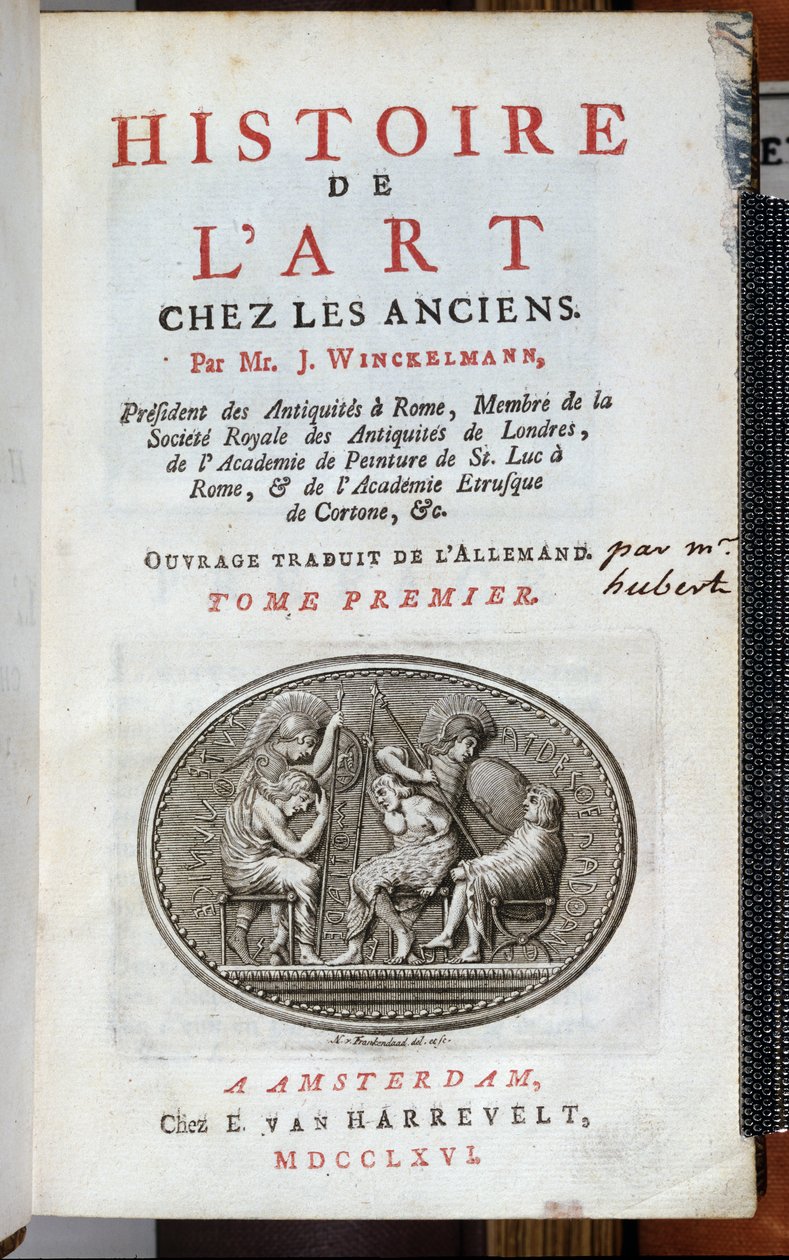Tittelside til History of Art Among the Ancients av Johann Joachim Winckelmann (1717-68), utgitt Amsterdam, 1766 av Dutch School