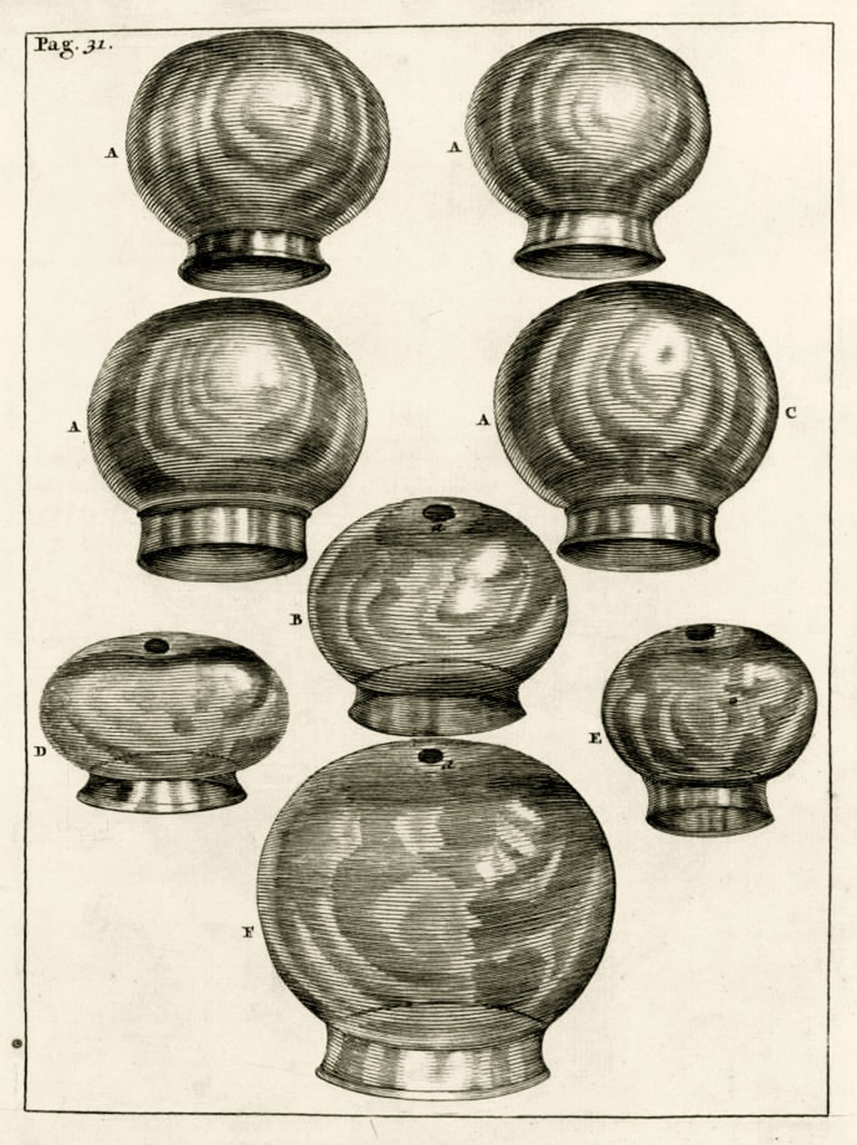 Ulike koppingsglass, fra The Practice of Medicine av Frederik Dekkers, 1694 av Dutch School