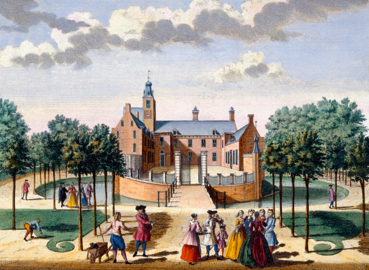 Utsikt over Adrichem House, fra Het Zeganpralent Kennemerlant av Hendrick de Leth og Matthias Brouerius Van Nidek, utgitt ca. 1700-1730 av Dutch School