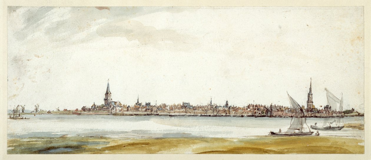 Utsikt over Emmerich, sent på 1600-tallet (penn og brunt blekk med akvarell på papir) av Dutch School