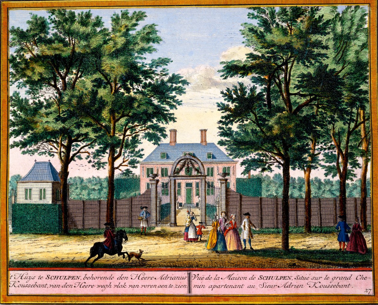 Utsikt over Schulpen House, fra Het Zeganpralent Kennemerlant av Hendrick de Leth og Matthias Brouerius Van Nidek, utgitt ca. 1700-30 av Dutch School
