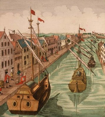 Utsikt over Kettle Gate i Delft, detalj om frakt på havnekanalen (gravering) (detalj av 83371) av Dutch School