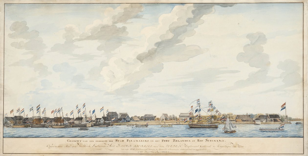 Utsikt over byen Paramaribo og Fort Zeelandia, 1772 av Dutch School
