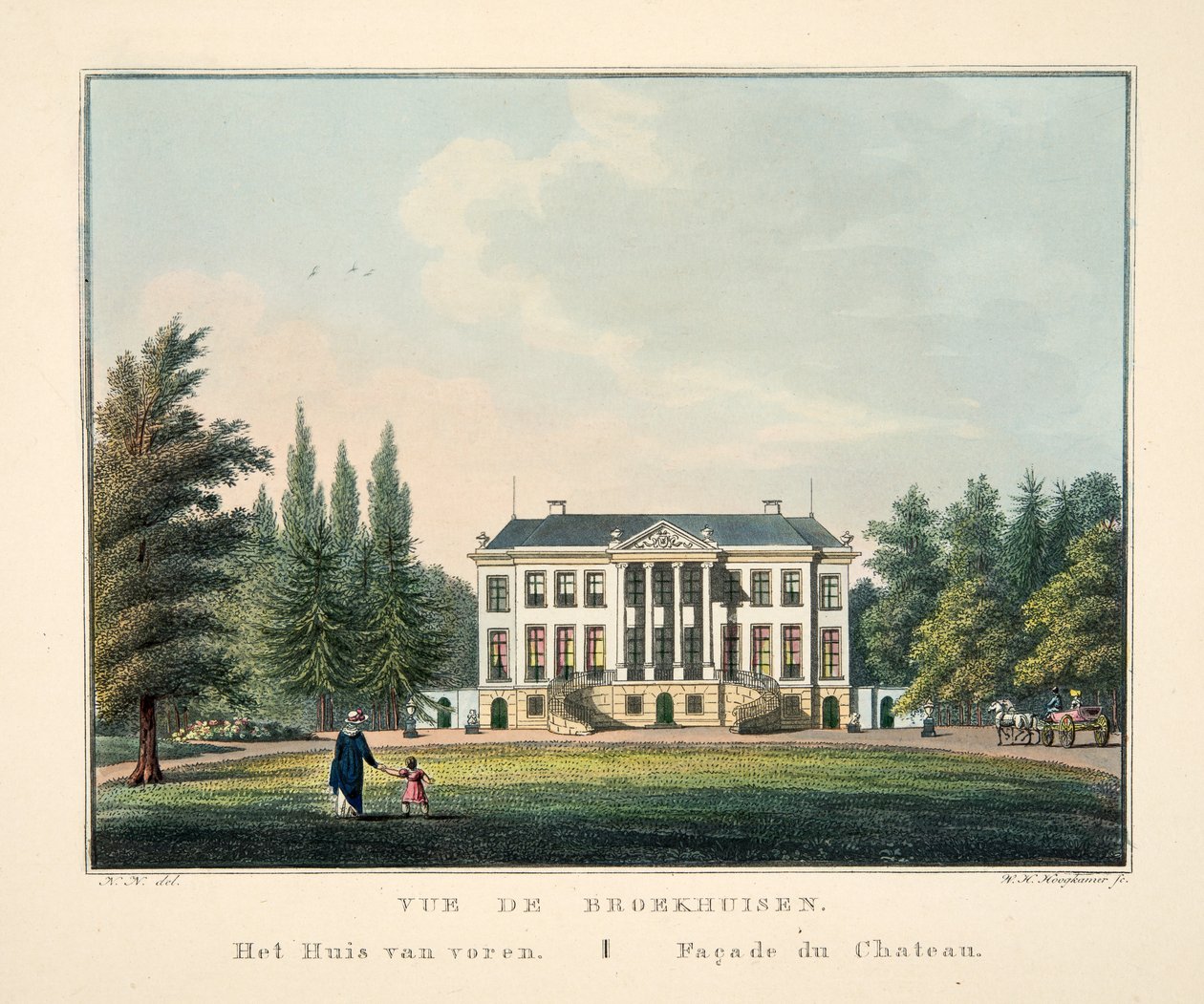 Vue de Broekhuisen. Huset fra forsiden. Fasade du Chateau av Dutch School