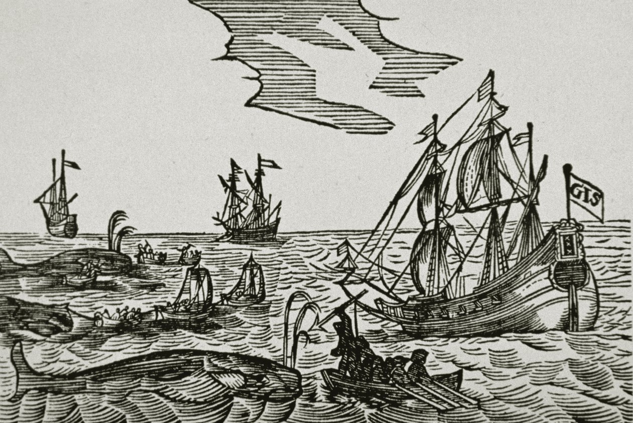 Hvalfangstskip, fra Jacob Segersz van der Brugges "Journael" av Dutch School