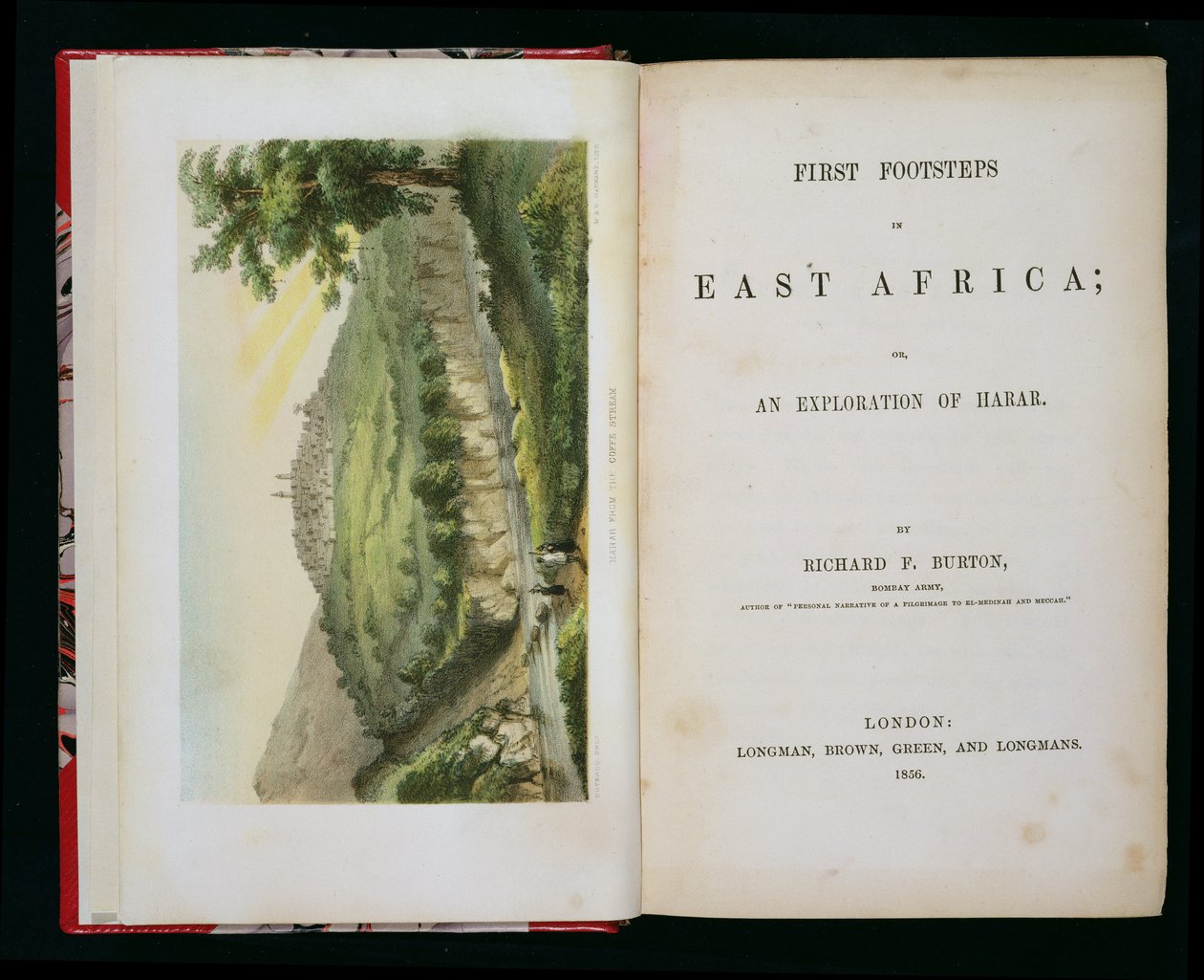 Harar from the Coffee Stream, from First Footsteps in East Africa: An Exploration of Harar, av Richard F. Burton (1821-90), gravert av M & N Hanhart av Duteroq