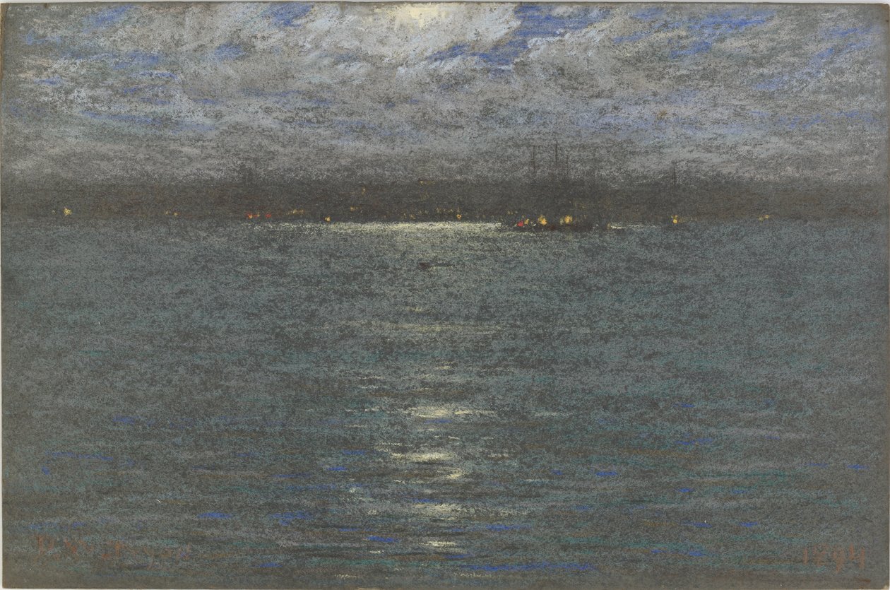 Night: A Harbor, 1894 (pastell på brunt papir) av Dwight William Tryon