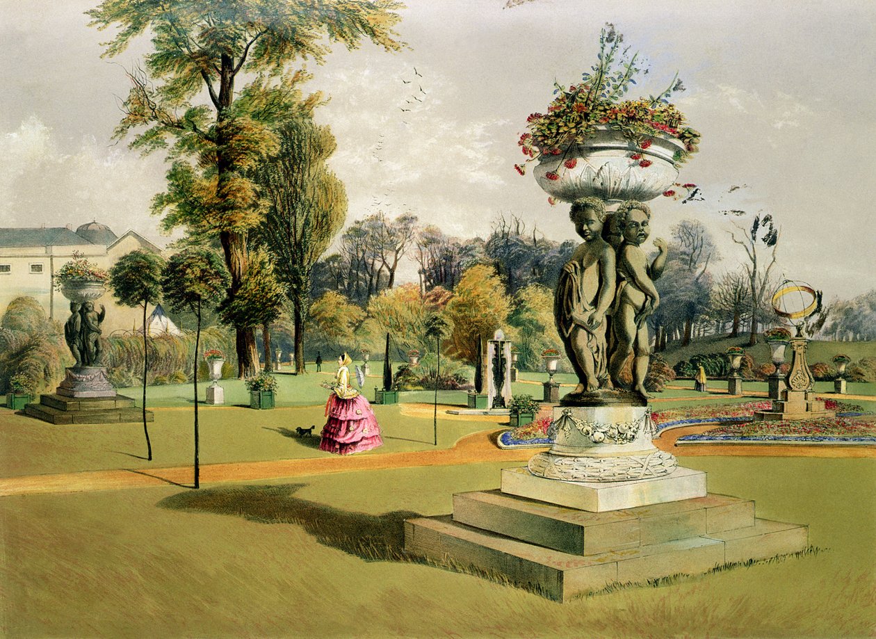 The Terrace Garden, Woburn Abbey (chromolitho) av E. Adveno Brooke