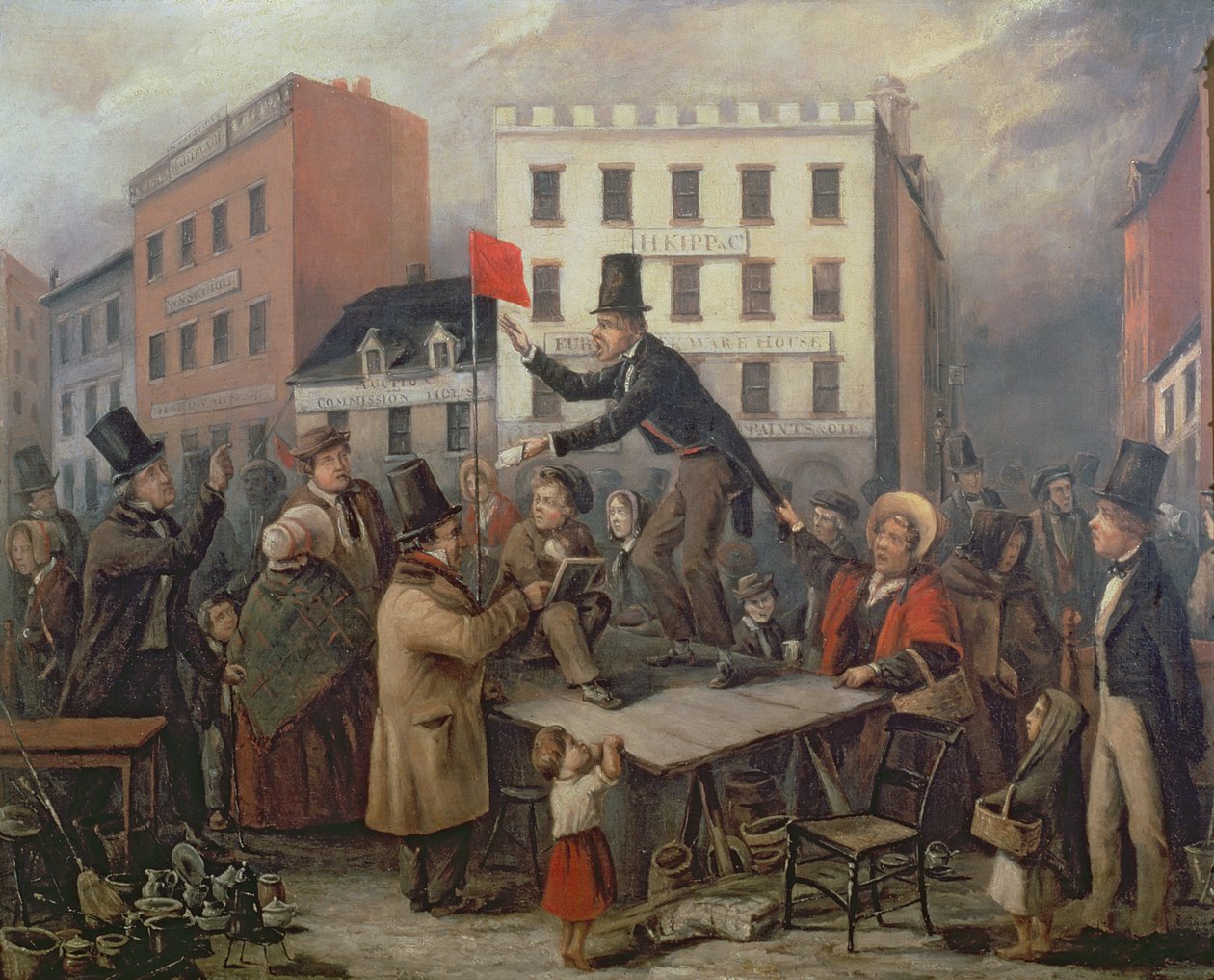 Auksjon i Chatham Street, New York, 1843 av E. Didier