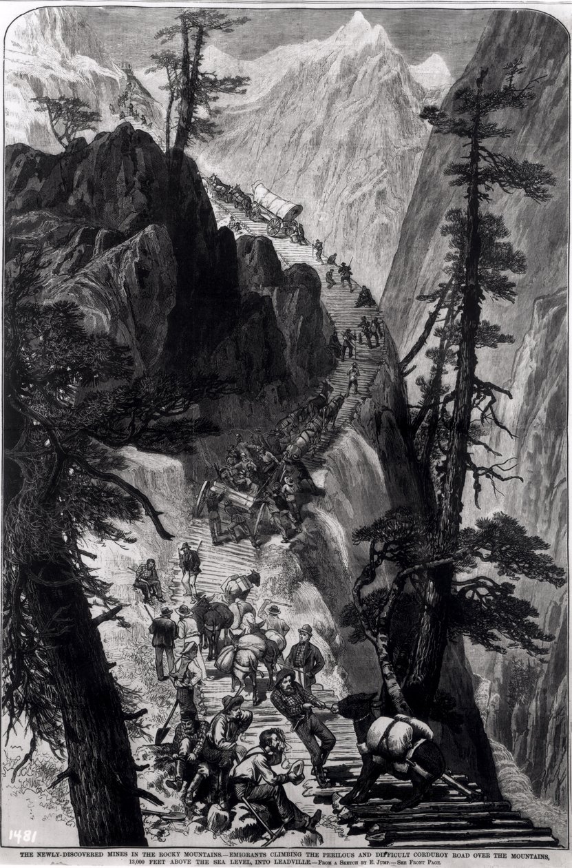 Nyoppdagede gruver i Rocky Mountains, fra 'Frank Leslie's Illustrated Newspaper', 1879 av E. Jump