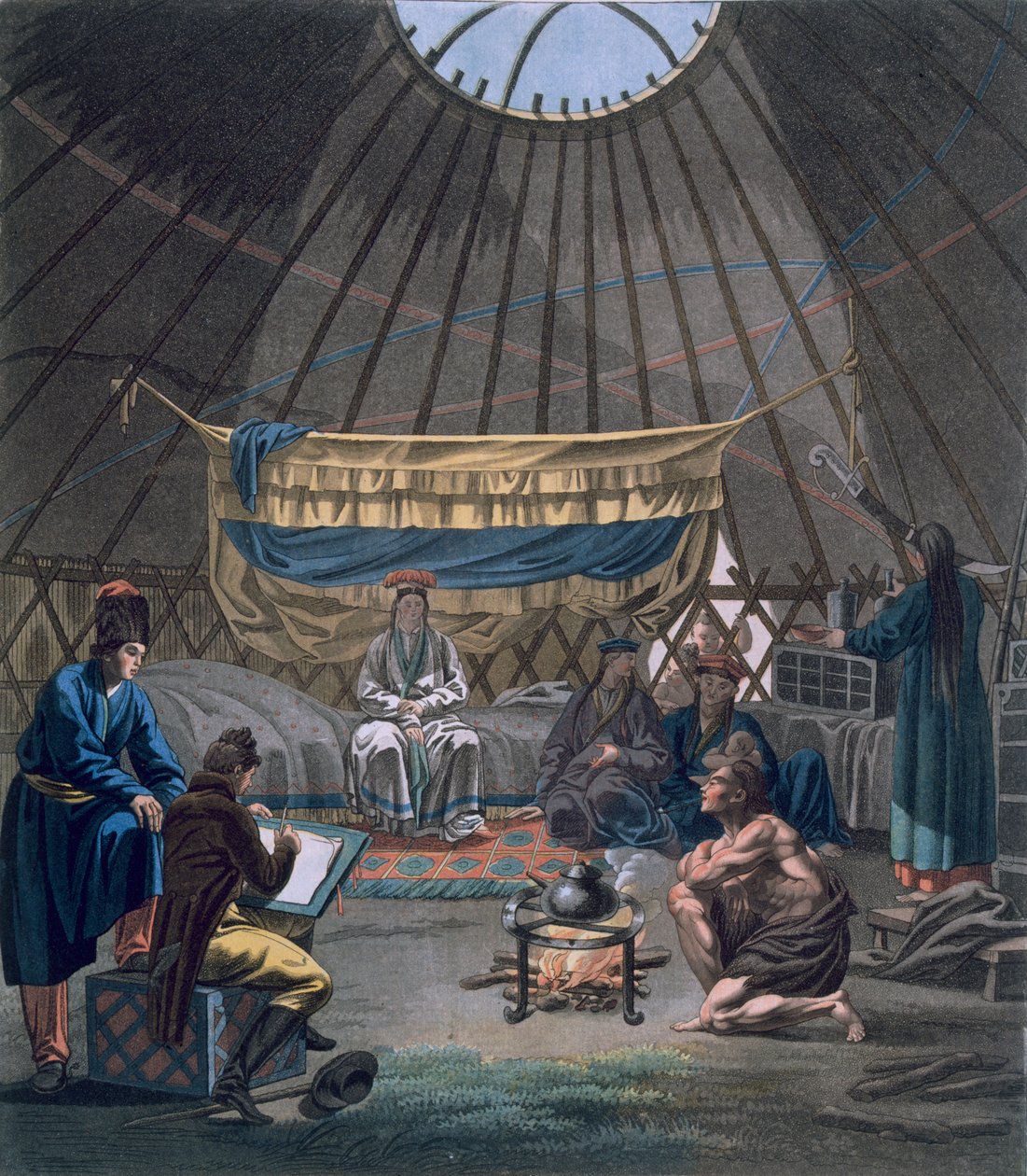 Interiør av en Kalmyk Yurt, 1812-13 av E. Karnejeff