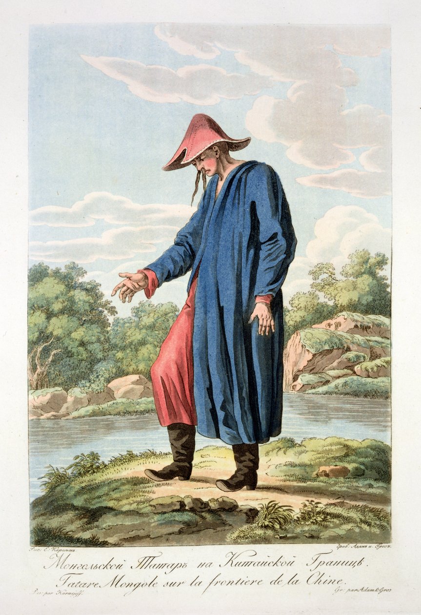 Mongolsk tartar på den kinesiske grensen, gravert av Victor Adam (1801-66) og Gros av E. Karnejeff