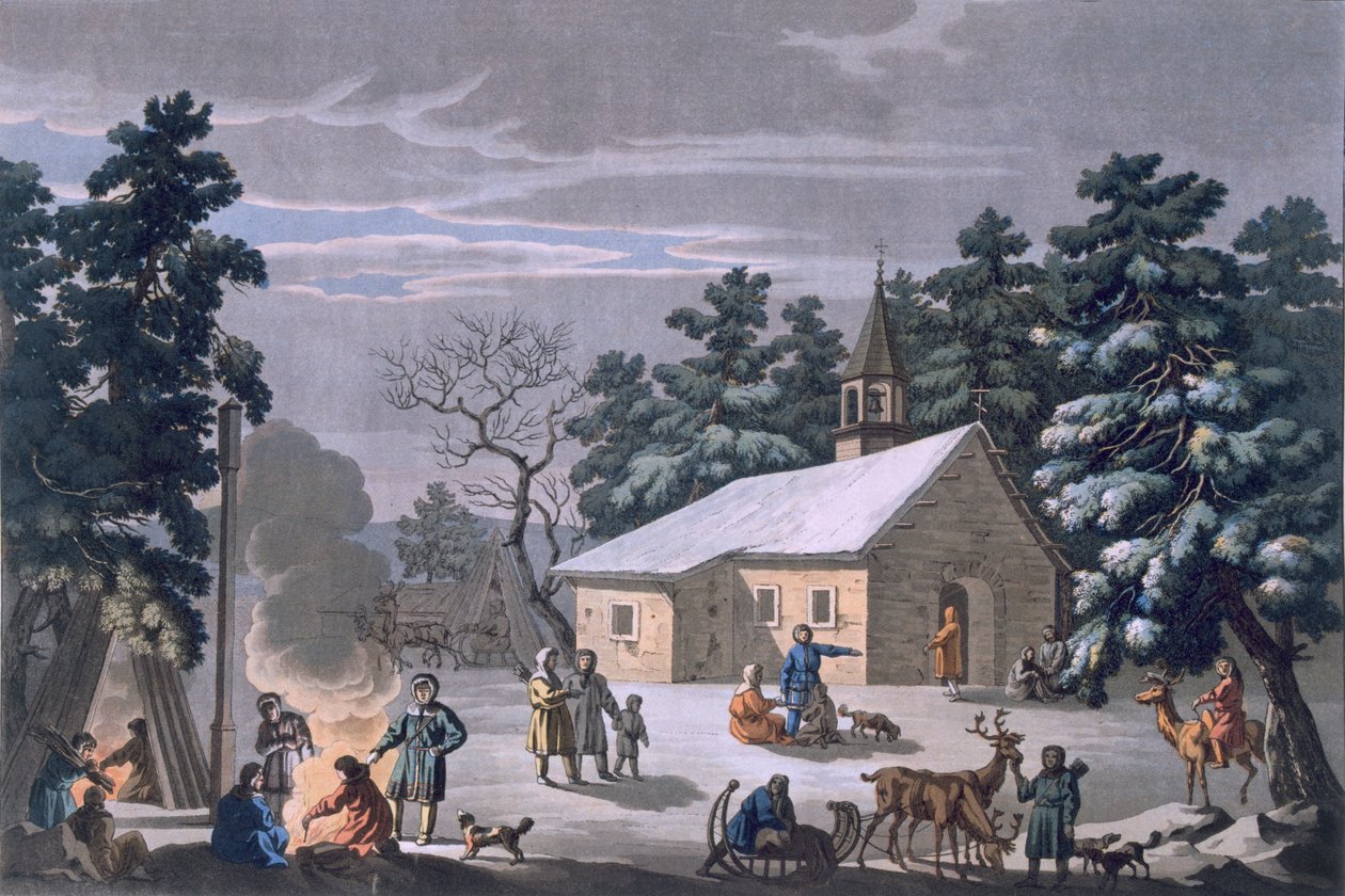 Samojeder på en nattemesse i Obdorsk, 1812-13 av E. Karnejeff