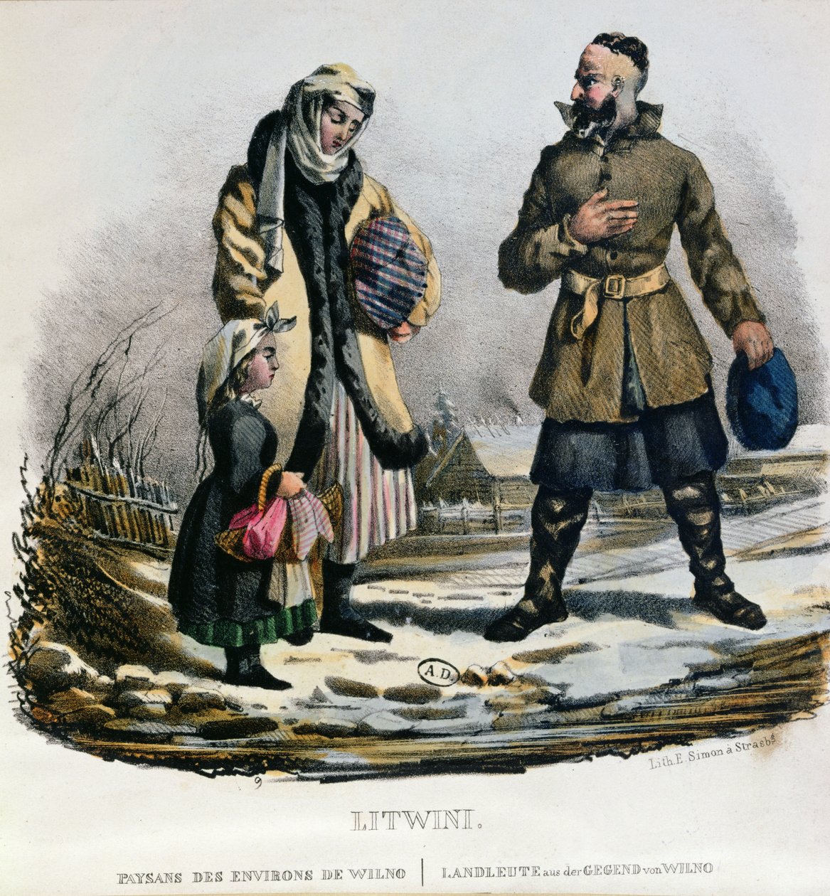 Litauiske bønder fra Vilnius-regionen, ca. 1830-40 av E. Simon