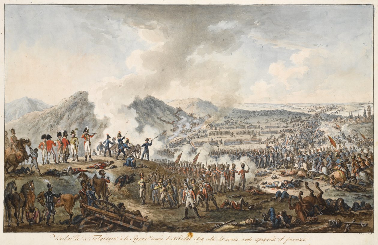 Slaget ved Talavera, 28. juli 1809, 1809 (penn og blekk med wc på papir) av E. Walker