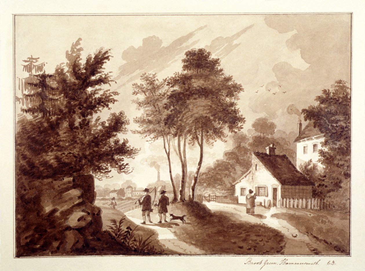 Utsikt over Brook Green, Hammersmith, London, c1820 av EB
