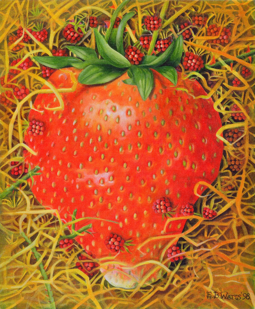 Strawberry in Straw, 1998 (akryl på lerret) av E.B. Watts