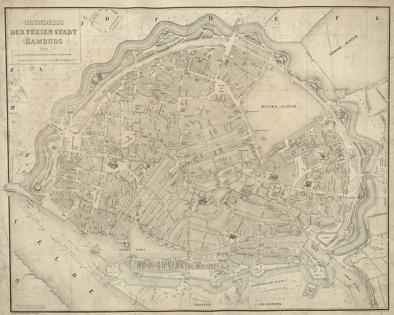 Kartet er gitt ut i (1839) og viser Hamburg av E.F. m.fl. Bernhardt