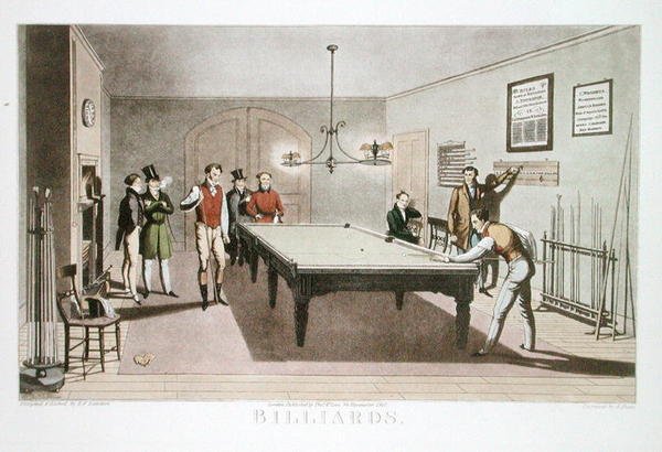Biljard, gravert av G. Hunt, utgitt 1827 (radering) av E.F. (after) Lambert