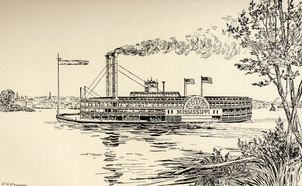 En Mississippi Steamer utenfor St. Louis, fra 