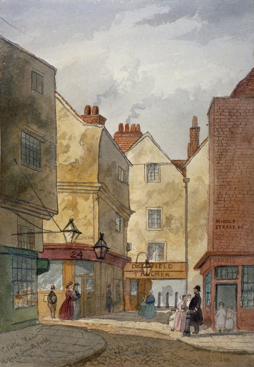 View of Cloth Fair and Middle Street, West Smithfield, City of London, 1867 av EH Dixon