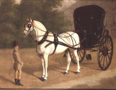 En grå hest og cabriolet med brudgom av E.M. Fox