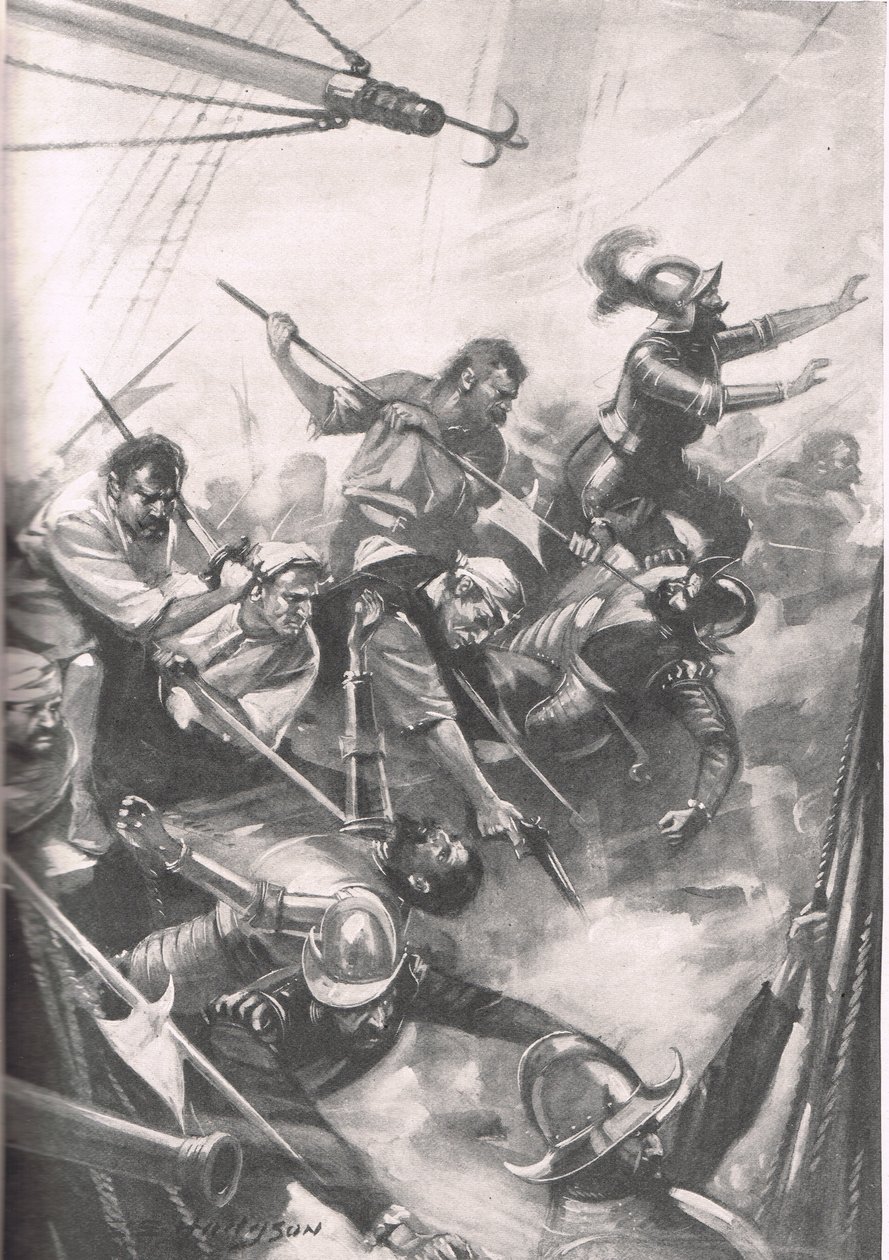 The English Repelling the Spaniards at San Juan de Ulua, illustrasjon fra 