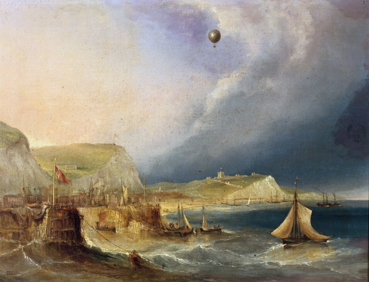 Den første ballongoverfarten, 7. januar 1785 av E.W. Cocks
