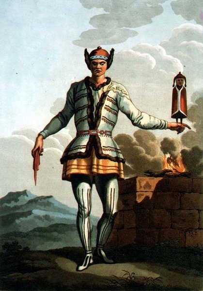 En prest fra Yakutskaya, gravert av Gros (litho) av E. (after) Karnejeff