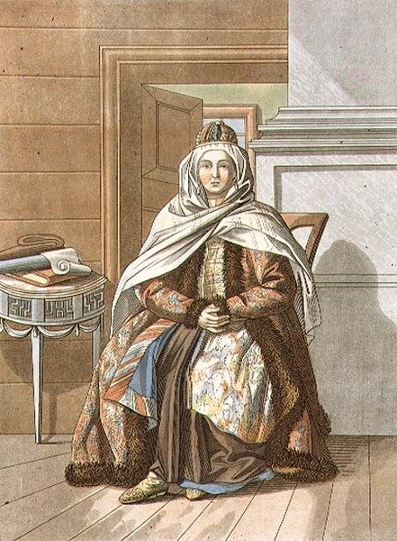 Tartar Woman from Tomsk, gravert av Jegor Skotnikoff (1782-1843) (litho) av E. (after) Karnejeff