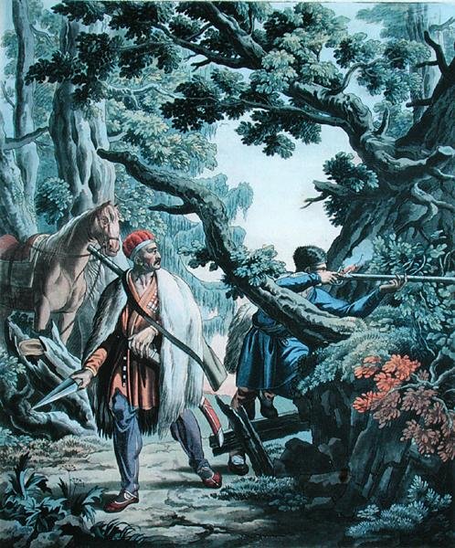 Tsjetsjenere, gravert av V. Melnikov (farge litho) av E. (after) Korneyev