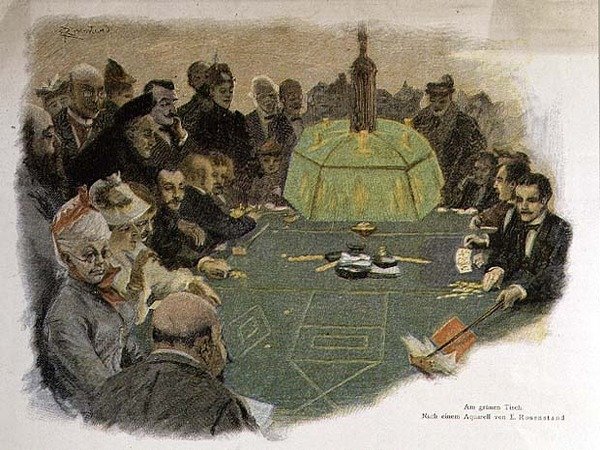 Scene i et kasino (litho) av E. (after) Rosenstand