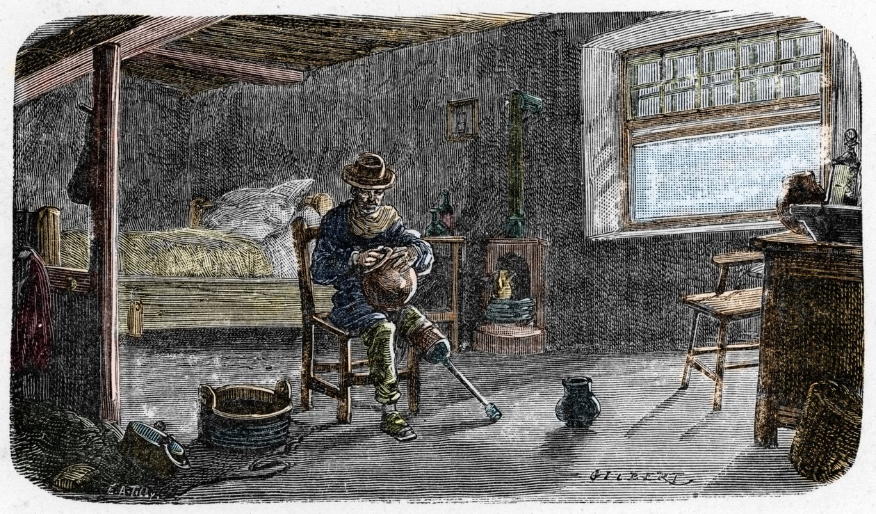 Portrett av den unge Josiah Wedgwood med et permanent svekket kne etterlatt av en liten boks som lærer å bli en dyktig keramiker. av E. A. Tilly