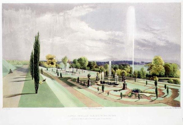 Lower Terrace Garden, Worsley Hall, pub. av Thomas McLean (litho) av E. Adveno Brooke
