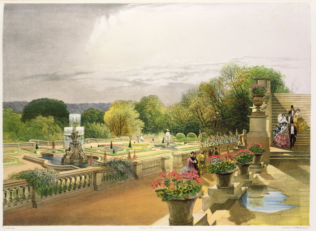 The Parterre, Harewood House nær Leeds, pub. av Thomas McLean av E. Adveno Brooke