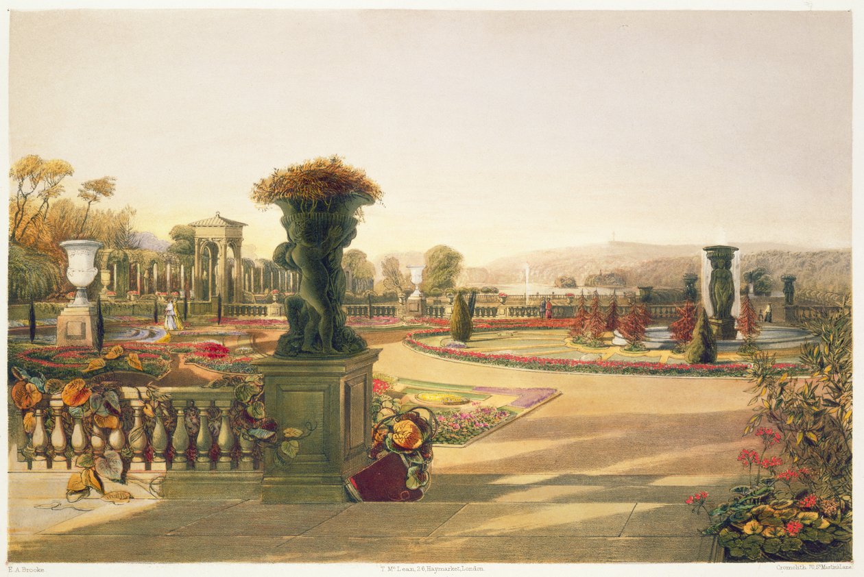The Parterre, Trentham Hall Gardens, pub. av Thomas McLean av E. Adveno Brooke