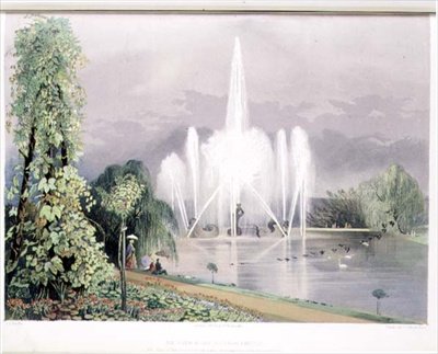 The River Horse Fountain, Enville, pub. av Thomas McLean (litho) av E. Adveno Brooke