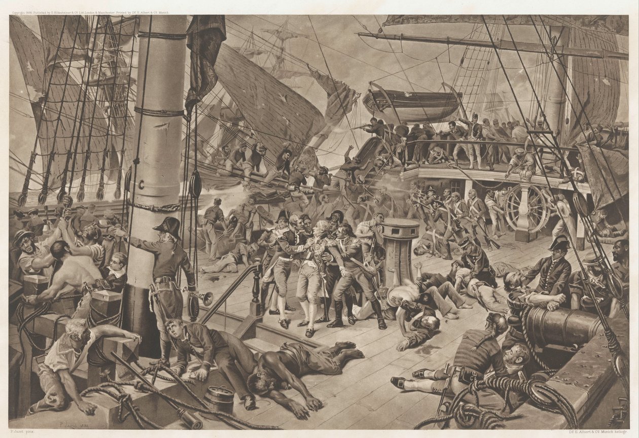 Sjøslaget ved Trafalgar, 1805 Battle of Trafalgar (tittel på objekt) av E. Albert and Co.