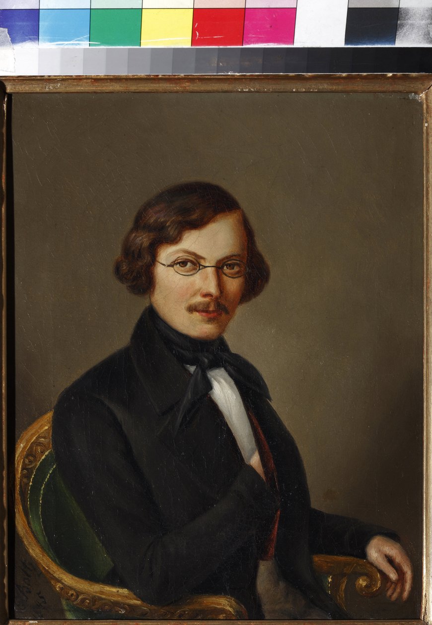 Portrett av forfatteren Nikolai Gogol (1809-1852) par Boltz, E. (aktiv fra midten av 1800-tallet). Olje på lerret av E. Boltz