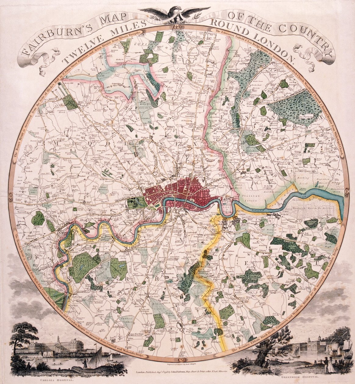 Kart over London, 1798 av E Bourne