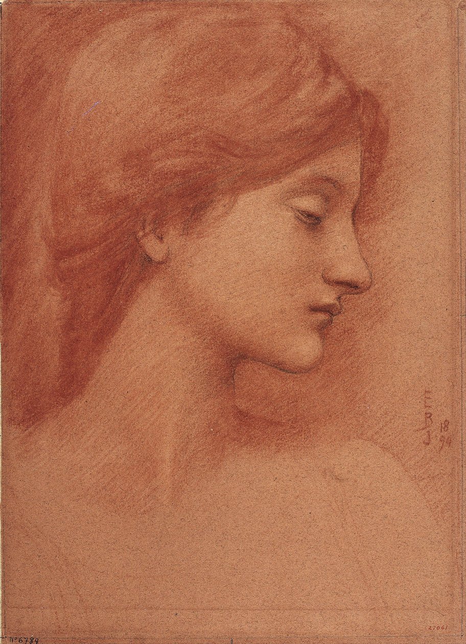 Kvinnelig hode - Dessin av Sir Edward Coley Burne Jones (Burne-Jones) (1833-1898) - 1894 - Sanguine og kritt på papir - 38,4x27,7 - Museu Nacional d