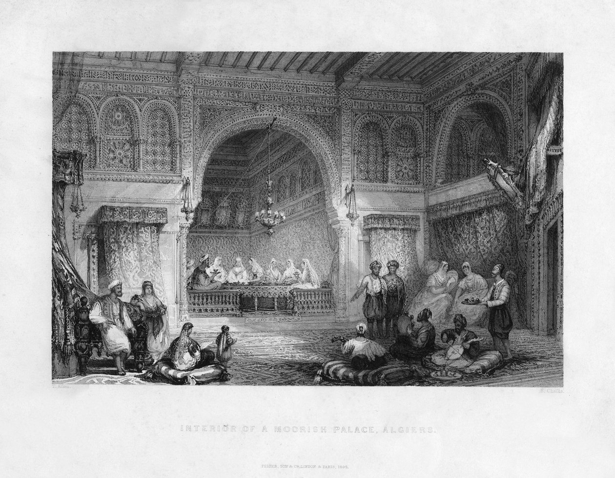 Interiør av et maurisk palass, Alger, Algerie, 1839 av E. Challis