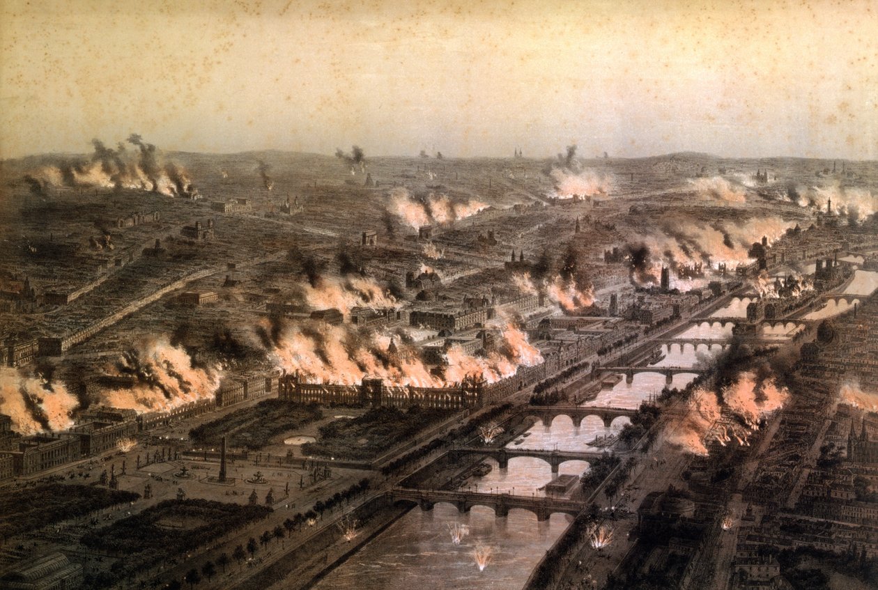 Panorama over brannene i Paris under kommunen, mai 1871 av E. Daroy