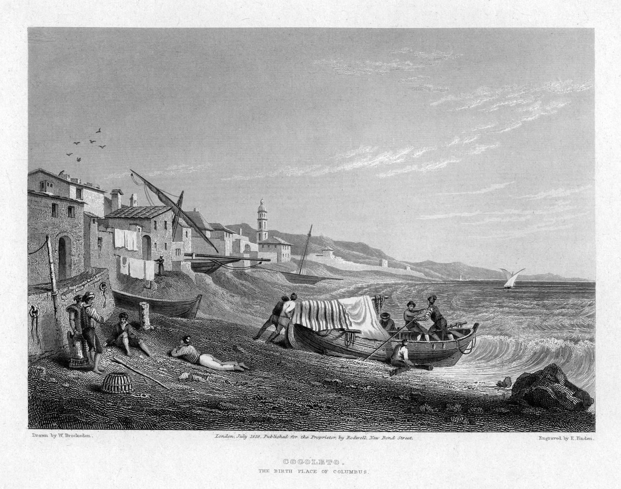 Cogoleto, fødestedet til Columbus, Italia, 1828. av E. Finden