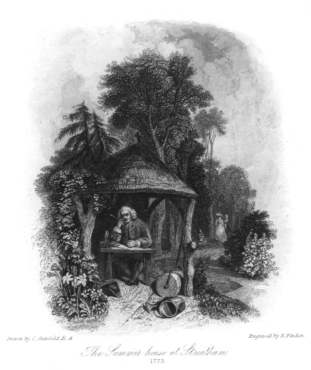 Dr. Johnsons sommerhus i Streatham, 1773, 1800-tallet av E. Finden