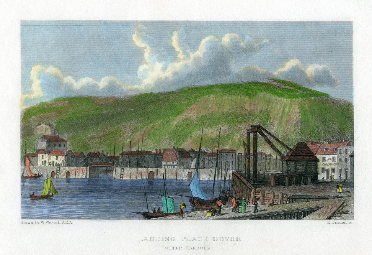 Landingssted, ytre havn, Dover, Kent, 1800-tallet. av E. Finden