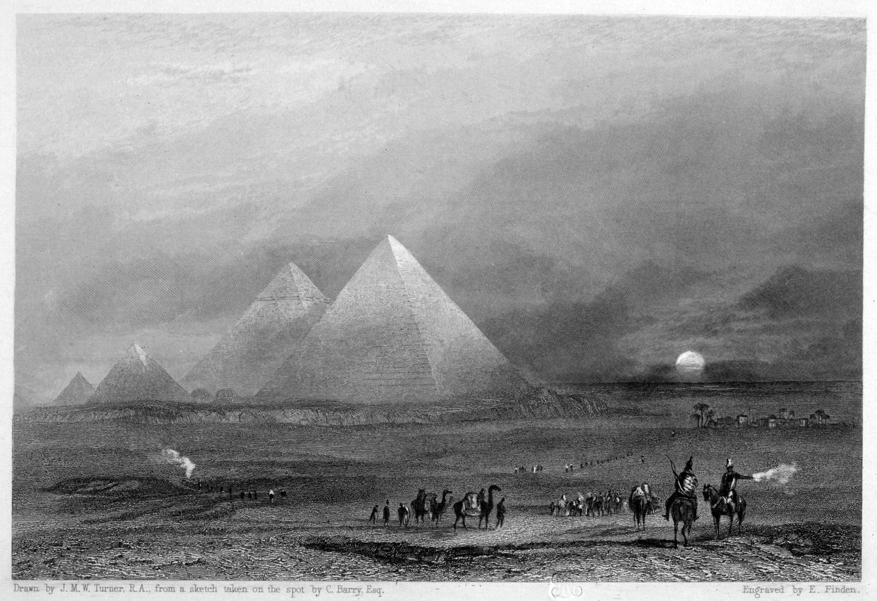 Pyramidene, Giza, Egypt, 1800-tallet av E. Finden